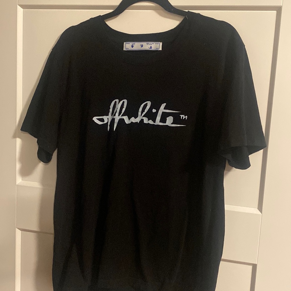 XL Black with sky blue logo OFF WHITE women’s T-Shirt.